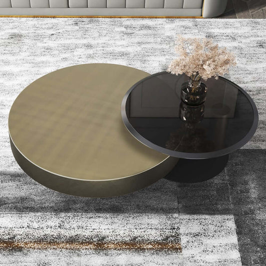 Modern Gold & Black Round Nesting Coffee Tables Set