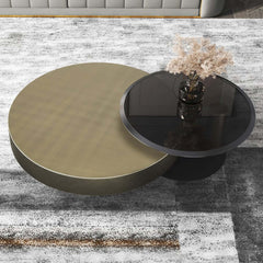Modern Gold & Black Round Nesting Coffee Tables Set
