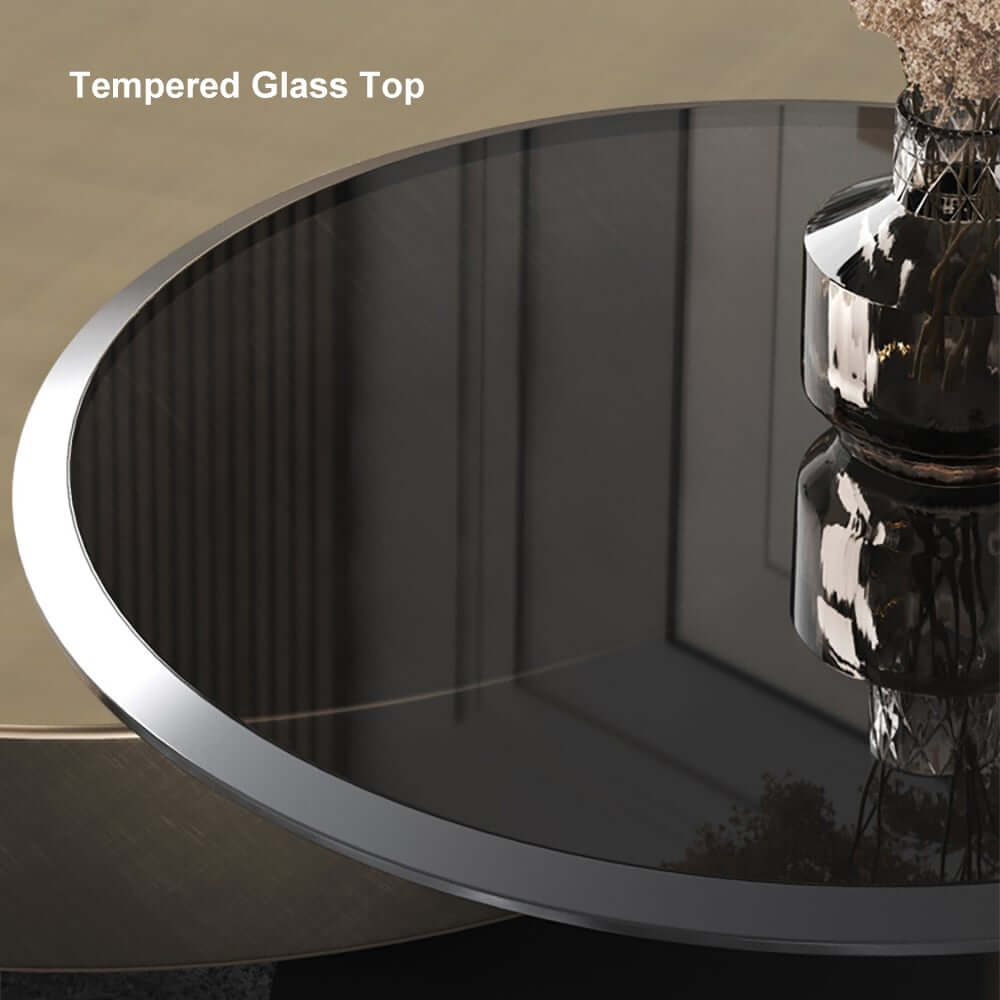 Modern Gold & Black Round Nesting Coffee Tables Set