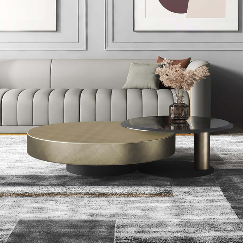 Modern Gold & Black Round Nesting Coffee Tables Set