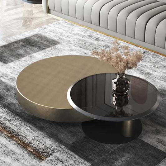 Modern Gold & Black Round Nesting Coffee Tables Set Main Product Image