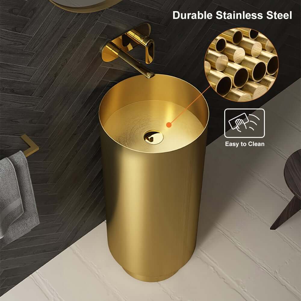 Modern Gold & Black Stainless Steel Freestanding Pedestal Sink