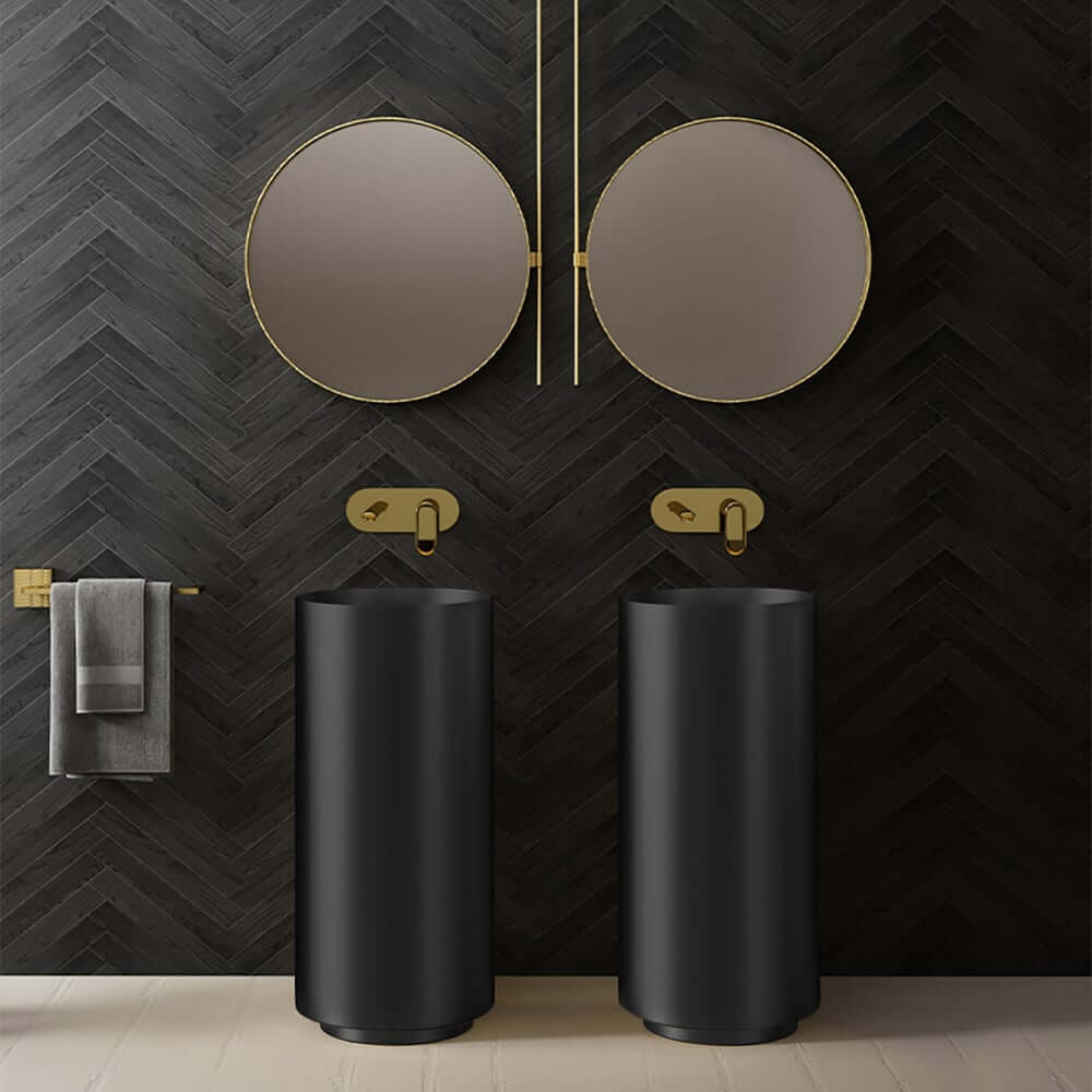 Modern Gold & Black Stainless Steel Freestanding Pedestal Sink