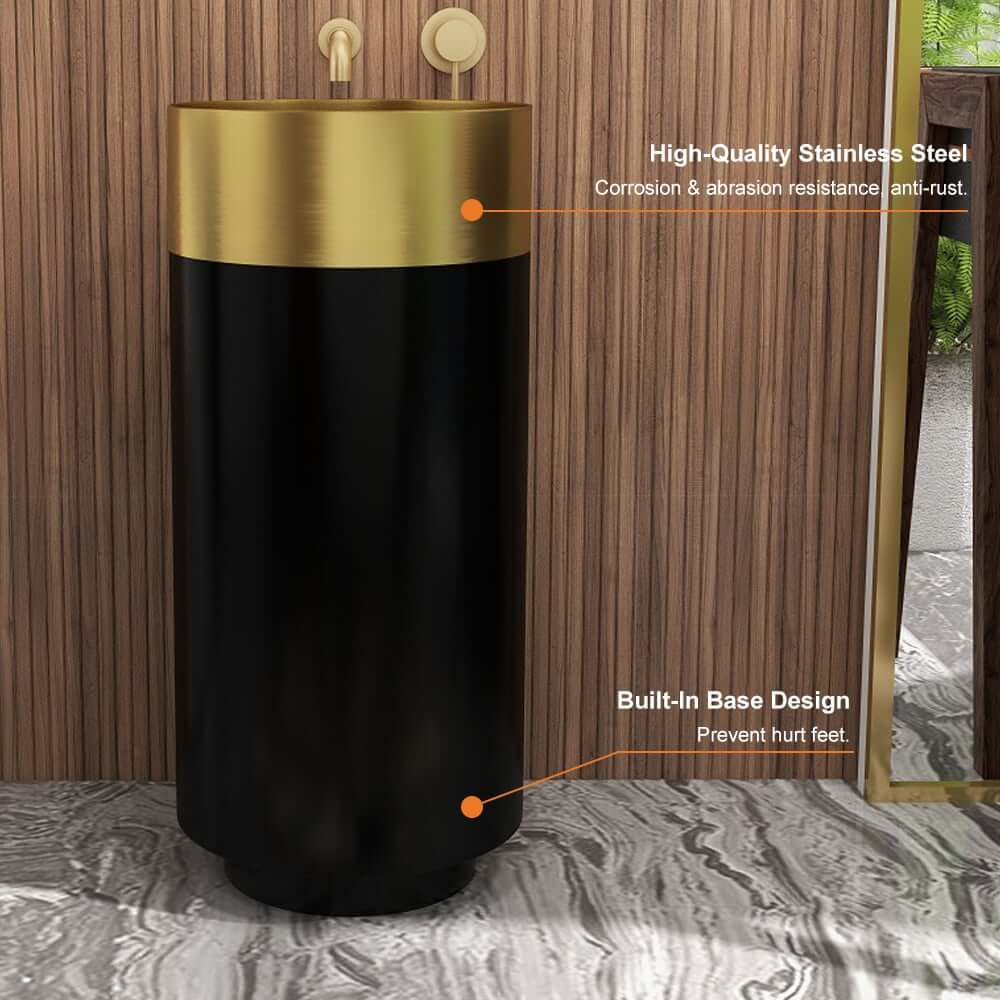 Modern Gold & Black Stainless Steel Freestanding Pedestal Sink