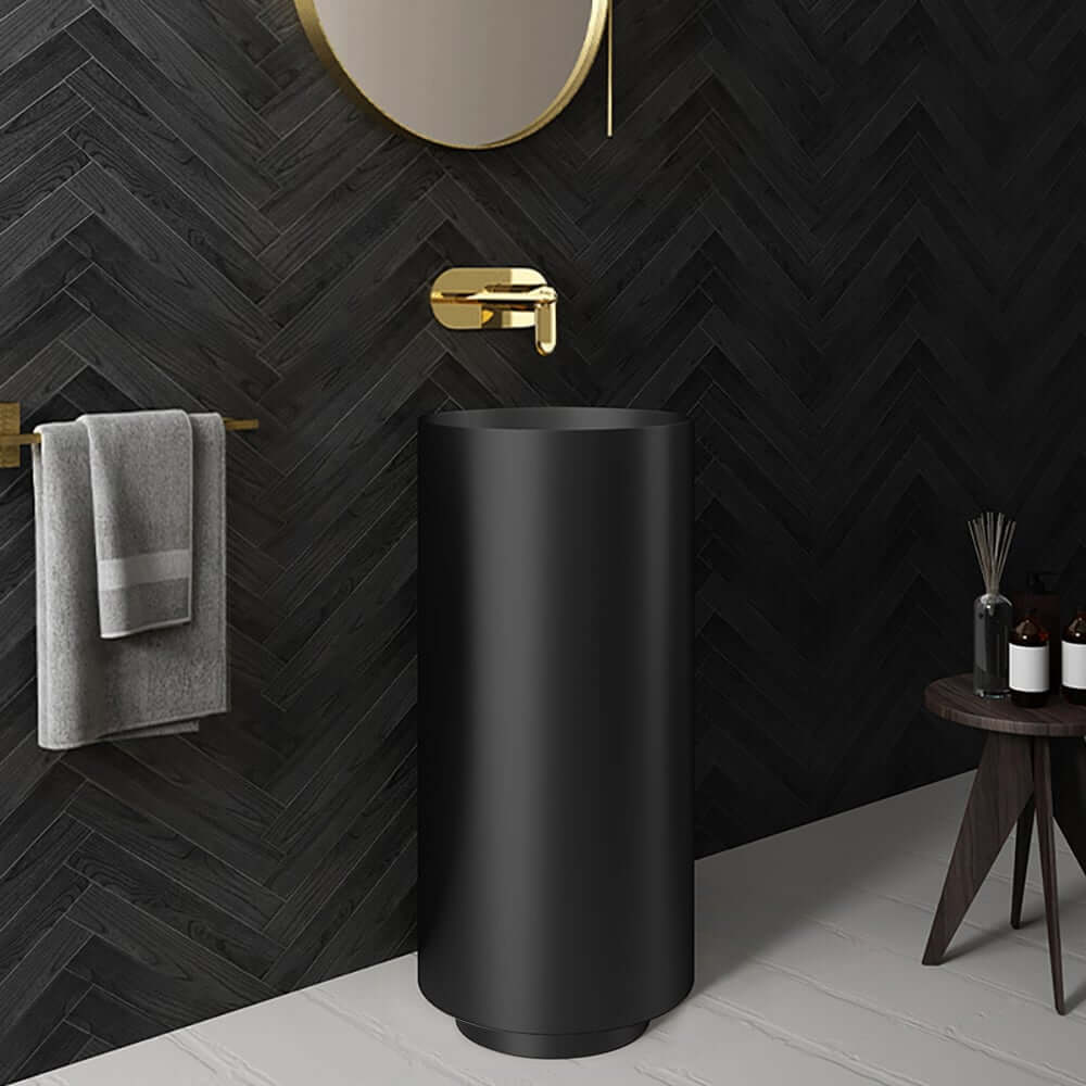Modern Gold & Black Stainless Steel Freestanding Pedestal Sink
