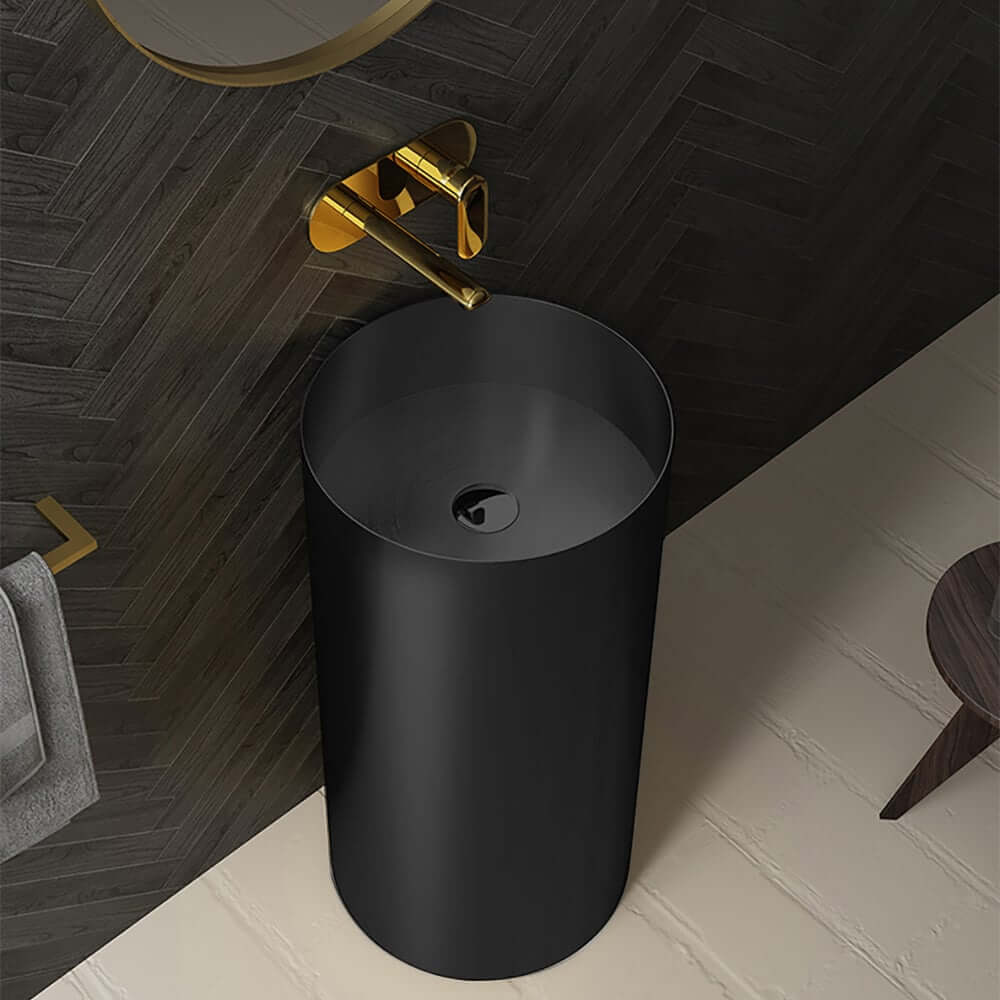 Modern Gold & Black Stainless Steel Freestanding Pedestal Sink