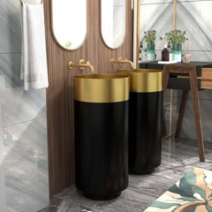 Modern Gold & Black Stainless Steel Freestanding Pedestal Sink