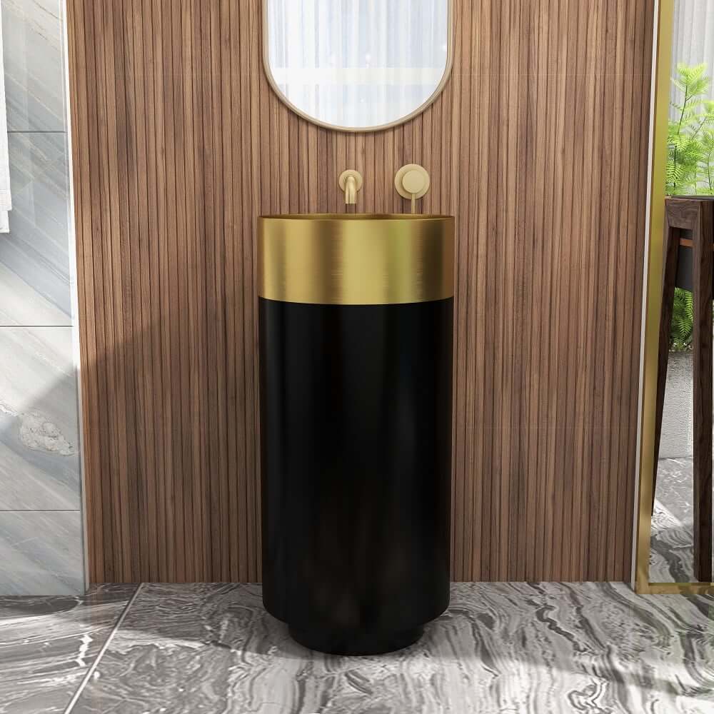 Modern Gold & Black Stainless Steel Freestanding Pedestal Sink