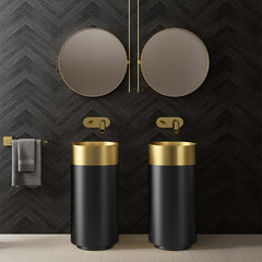 Modern Gold & Black Stainless Steel Freestanding Pedestal Sink Main Product Image