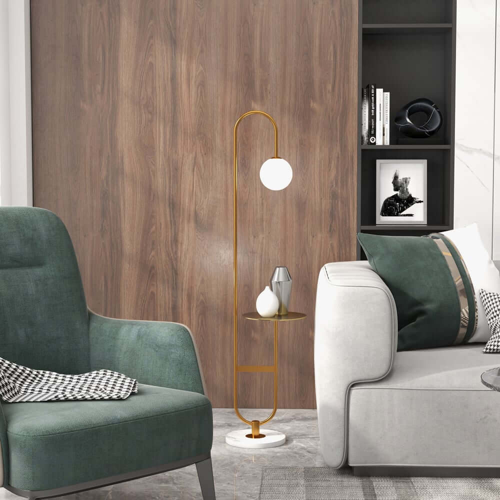 Modern Gold Faux Marble Floor Lamp with Glass Shade