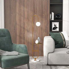 Modern Gold Faux Marble Floor Lamp with Glass Shade