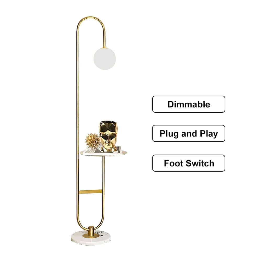Modern Gold Faux Marble Floor Lamp with Glass Shade