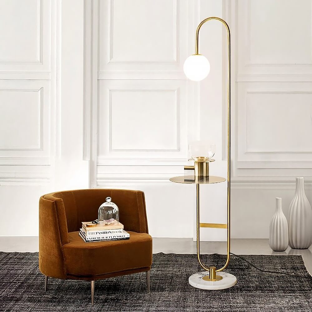 Modern Gold Faux Marble Floor Lamp with Glass Shade