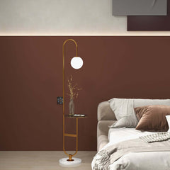 Modern Gold Faux Marble Floor Lamp with Glass Shade