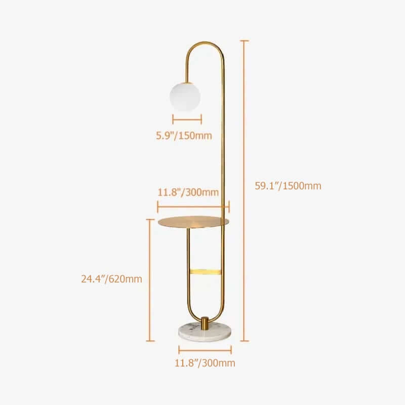 Modern Gold Faux Marble Floor Lamp with Glass Shade Dimensions