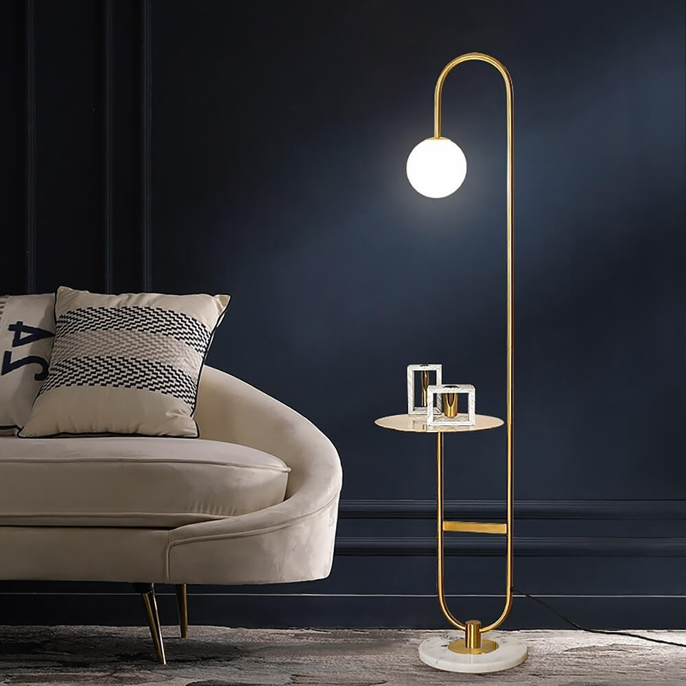 Modern Gold Faux Marble Floor Lamp with Glass Shade Main Product Image