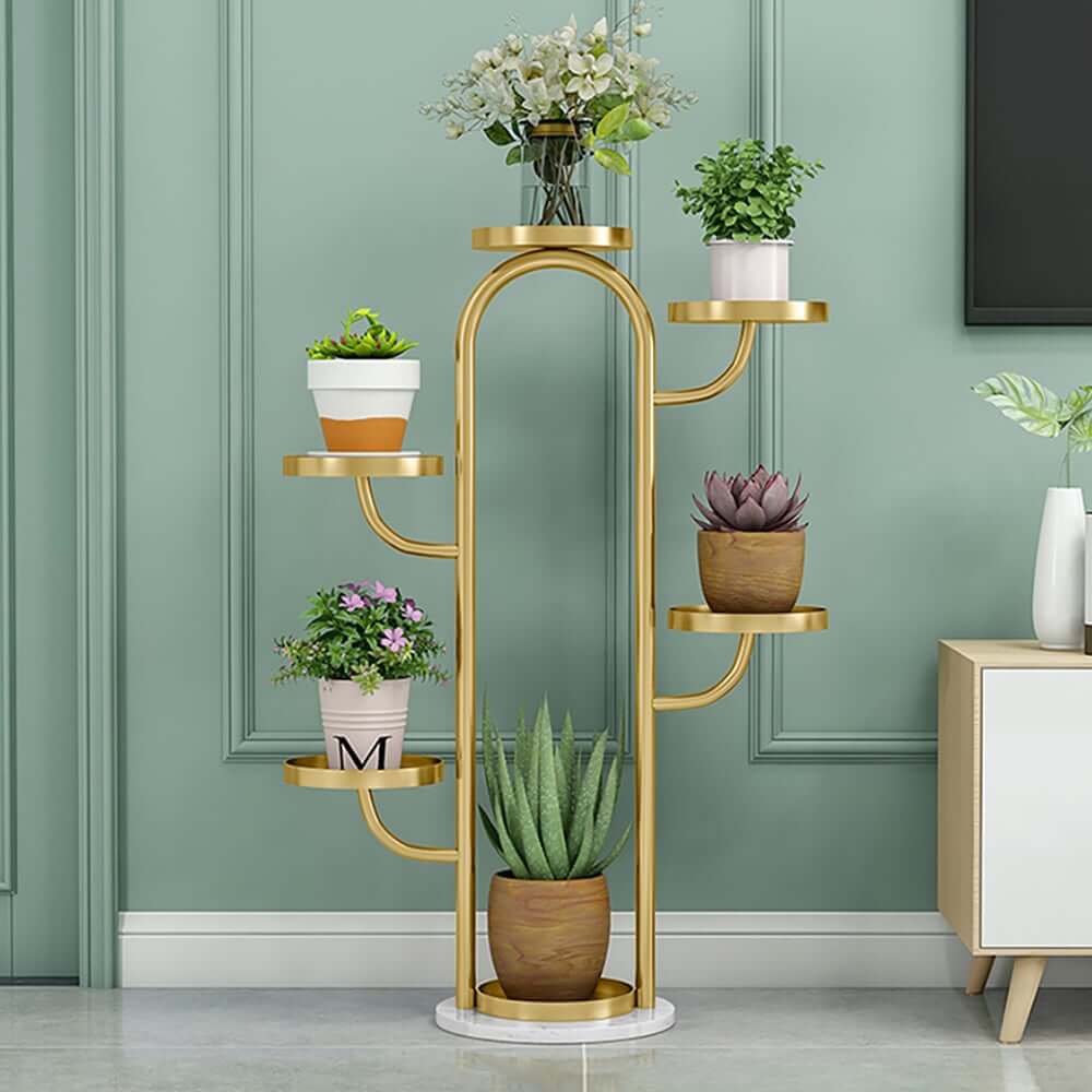 Modern Gold Faux Marble Multi-Tiered Plant Stand Set