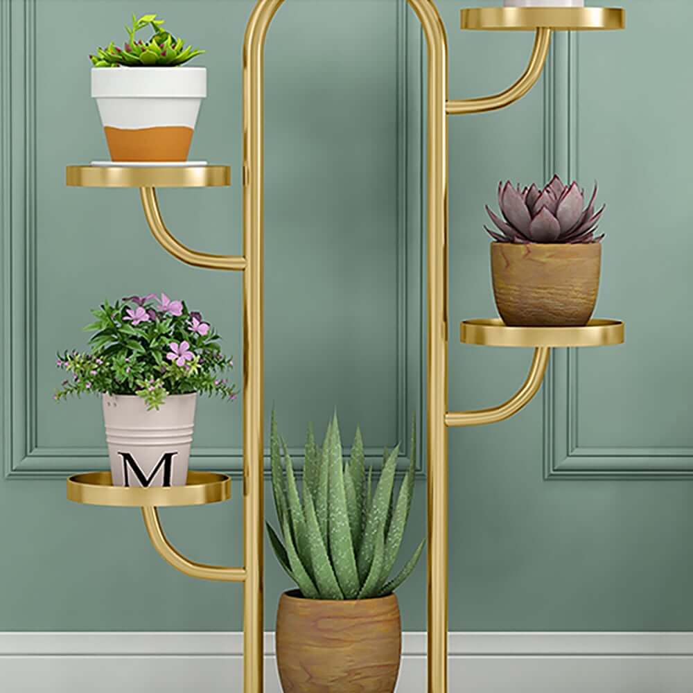 Modern Gold Faux Marble Multi-Tiered Plant Stand Set