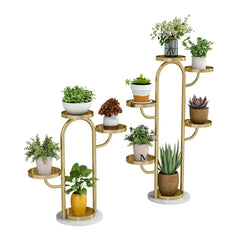 Modern Gold Faux Marble Multi-Tiered Plant Stand Set