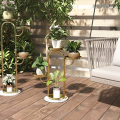 Modern Gold Faux Marble Multi-Tiered Plant Stand Set