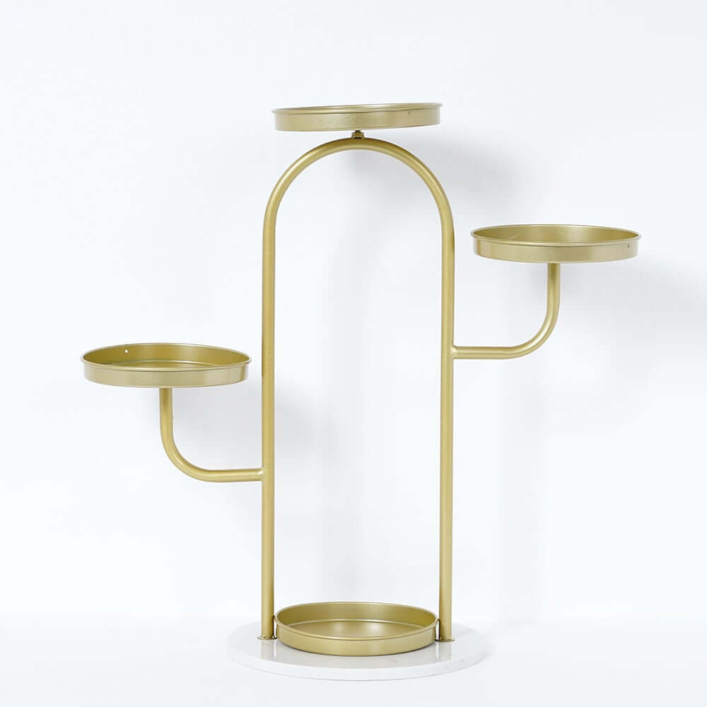 Modern Gold Faux Marble Multi-Tiered Plant Stand Set