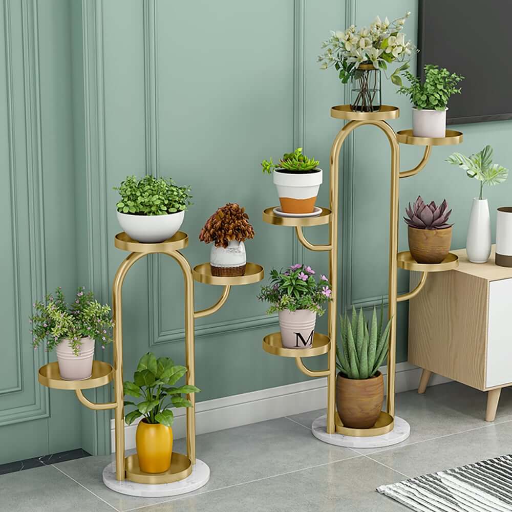 Modern Gold Faux Marble Multi-Tiered Plant Stand Set Main Product Image