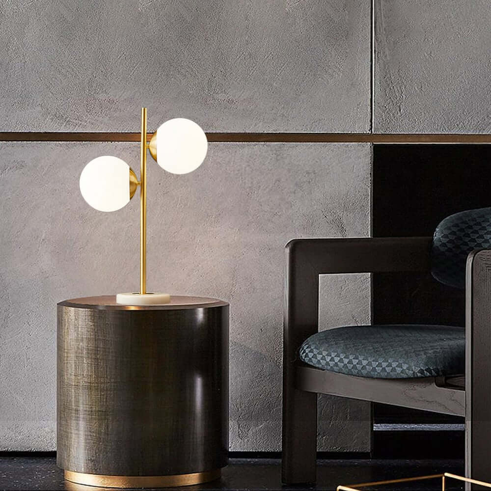 Modern Gold Faux Marble Table Lamp with White Glass Globes