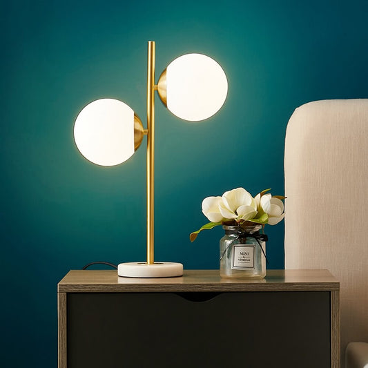 Modern Gold Faux Marble Table Lamp with White Glass Globes Main Product Image