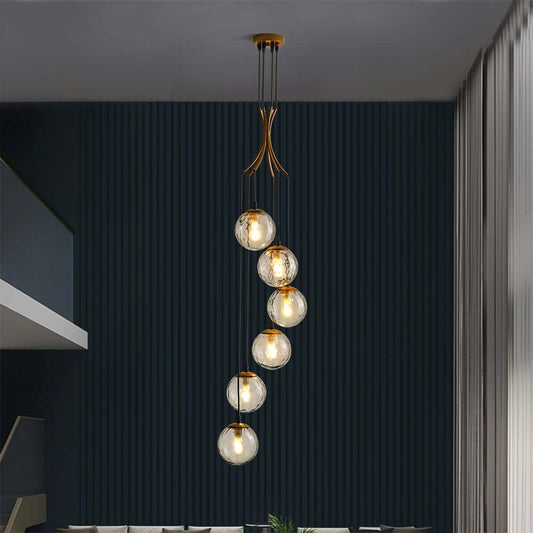 Modern Gold Glass Balloon Design 6-Light Pendant Chandelier