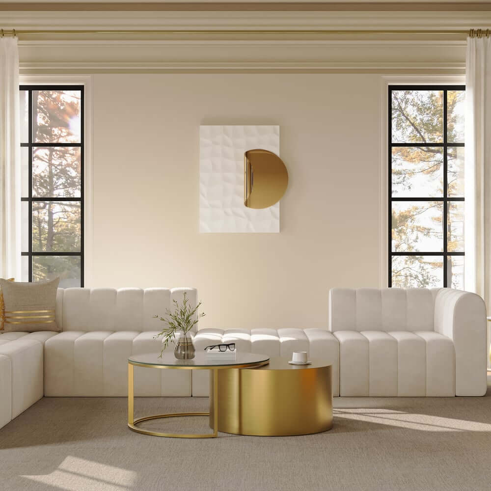 Modern Gold Glass Top Nesting Coffee Table Set