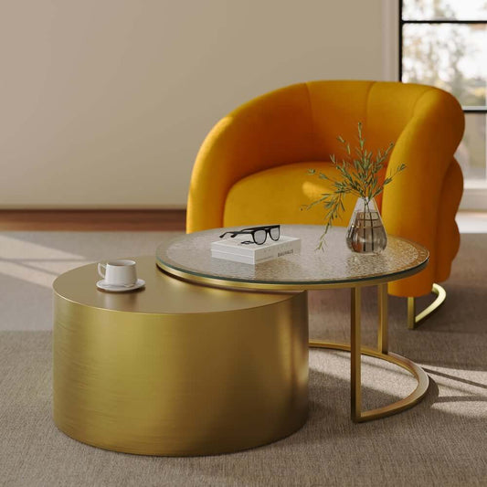 Modern Gold Glass Top Nesting Coffee Table Set