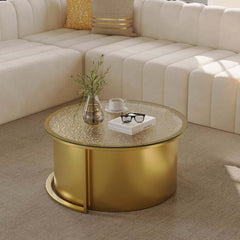 Modern Gold Glass Top Nesting Coffee Table Set