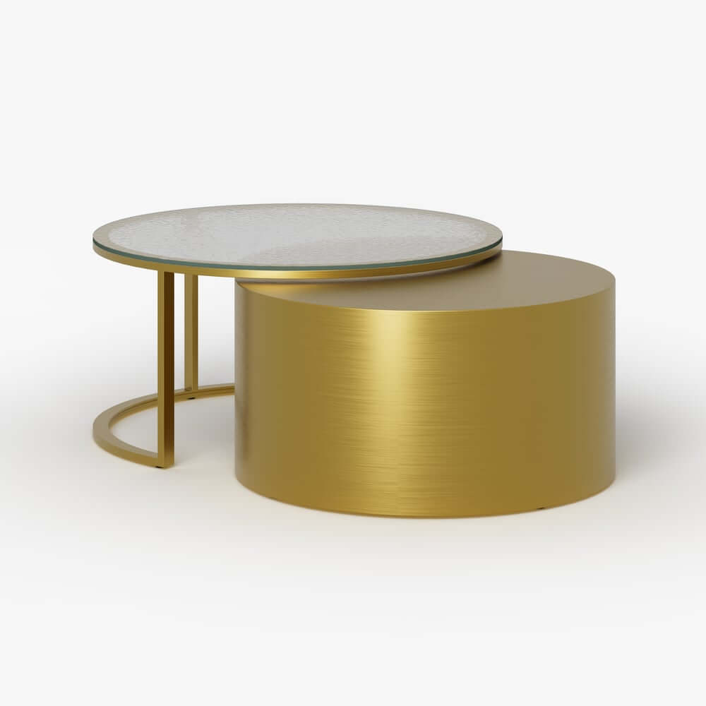Modern Gold Glass Top Nesting Coffee Table Set