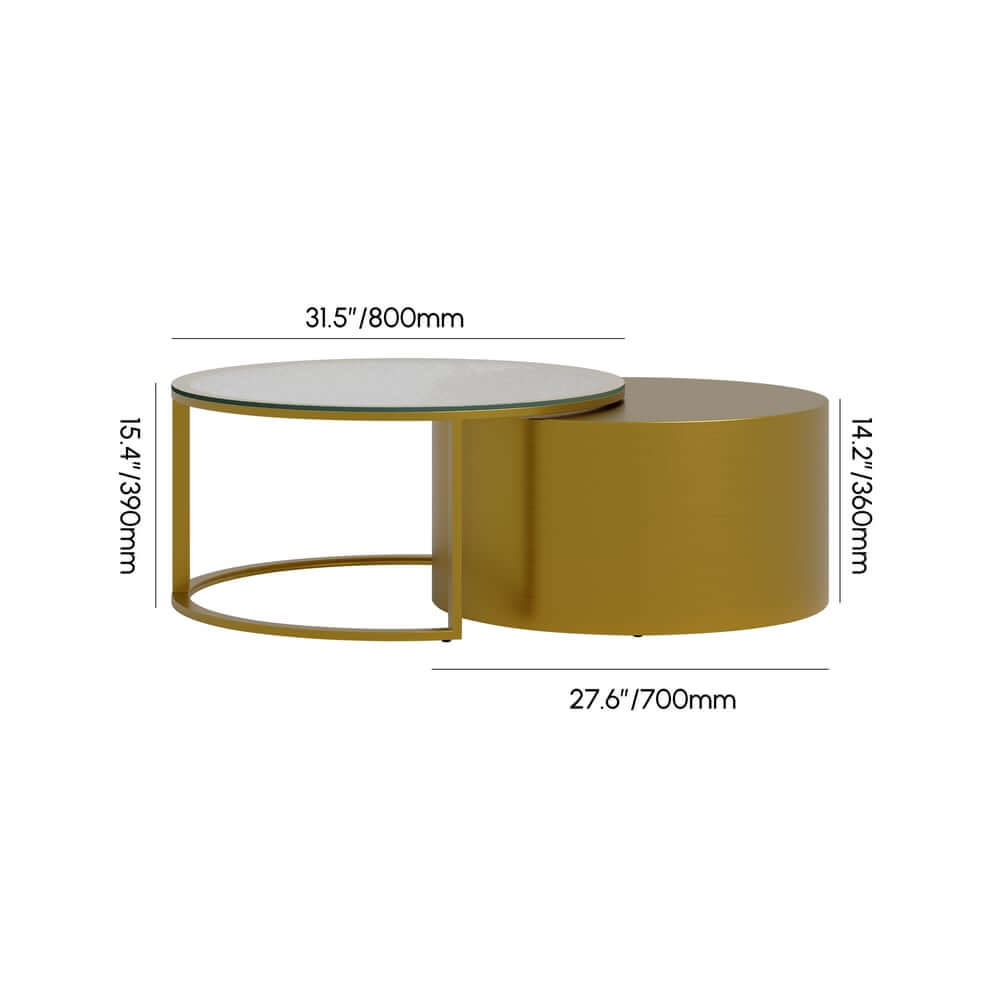 Modern Gold Glass Top Nesting Coffee Table Set Dimensions