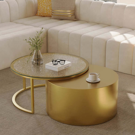 Modern Gold Glass Top Nesting Coffee Table Set Main Product Image