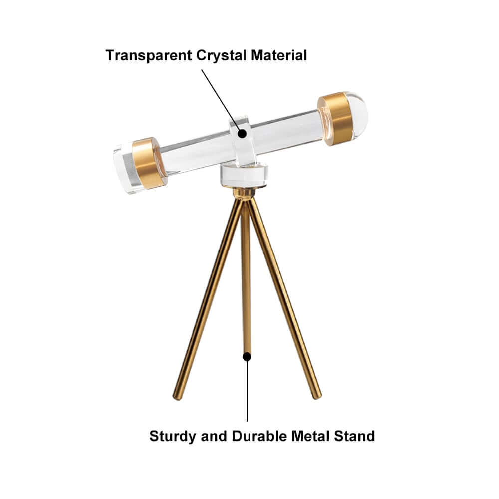 Modern Gold Metal and Crystal Telescope Sculpture Decor for Office or Home