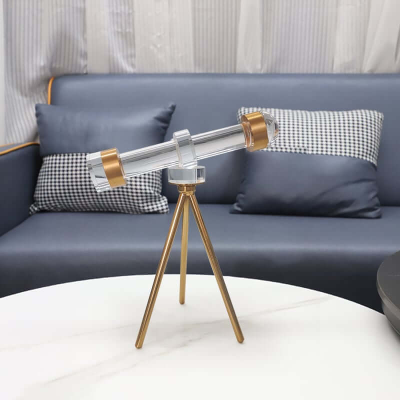 Modern Gold Metal and Crystal Telescope Sculpture Decor for Office or Home
