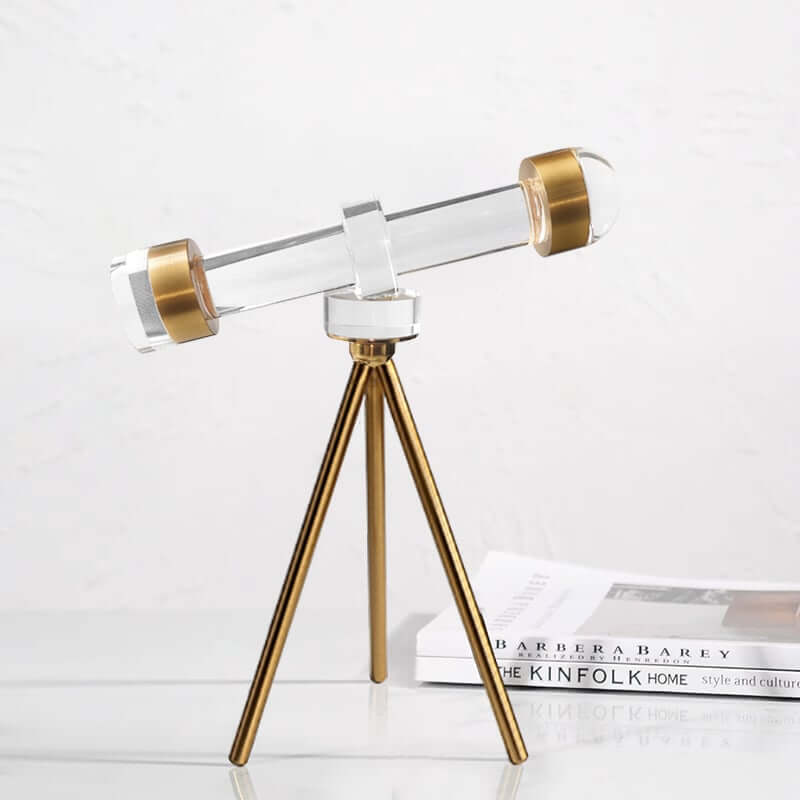 Modern Gold Metal and Crystal Telescope Sculpture Decor for Office or Home