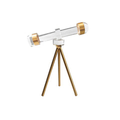 Modern Gold Metal and Crystal Telescope Sculpture Decor for Office or Home