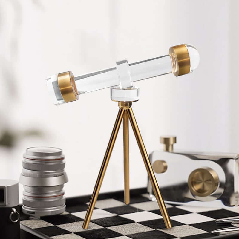 Modern Gold Metal and Crystal Telescope Sculpture Decor for Office or Home Main Product Image