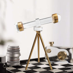 Modern Gold Metal and Crystal Telescope Sculpture Decor for Office or Home Main Product Image
