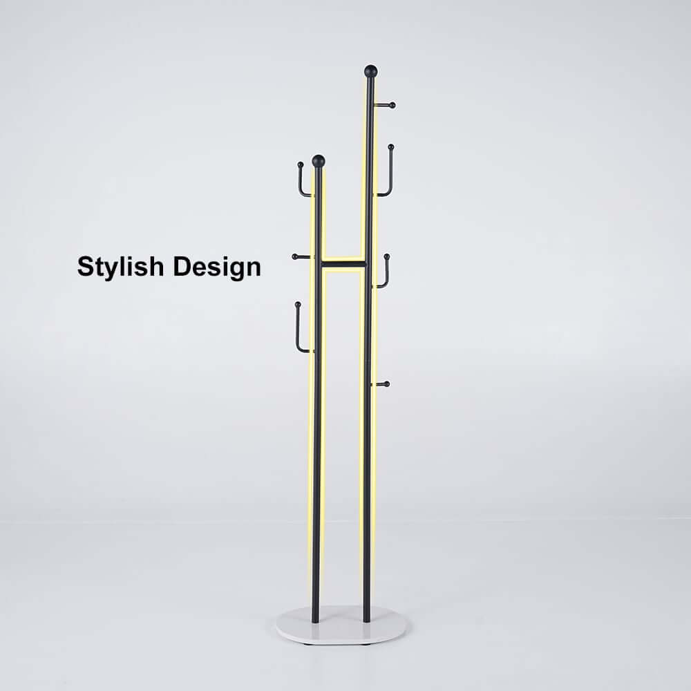 Modern Gold Metal Coat Rack with Faux Marble Base and 7 Hooks