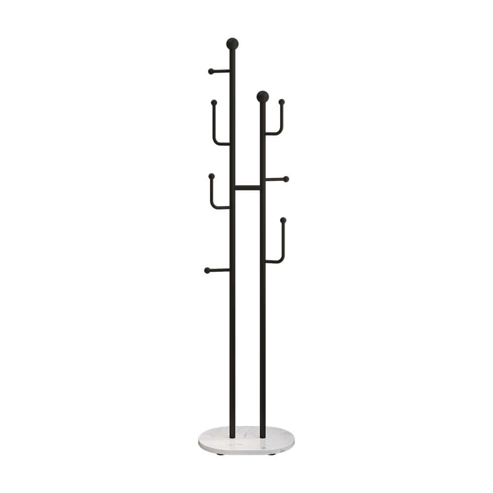 Modern Gold Metal Coat Rack with Faux Marble Base and 7 Hooks