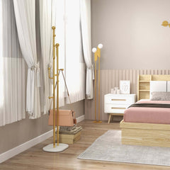 Modern Gold Metal Coat Rack with Faux Marble Base and 7 Hooks
