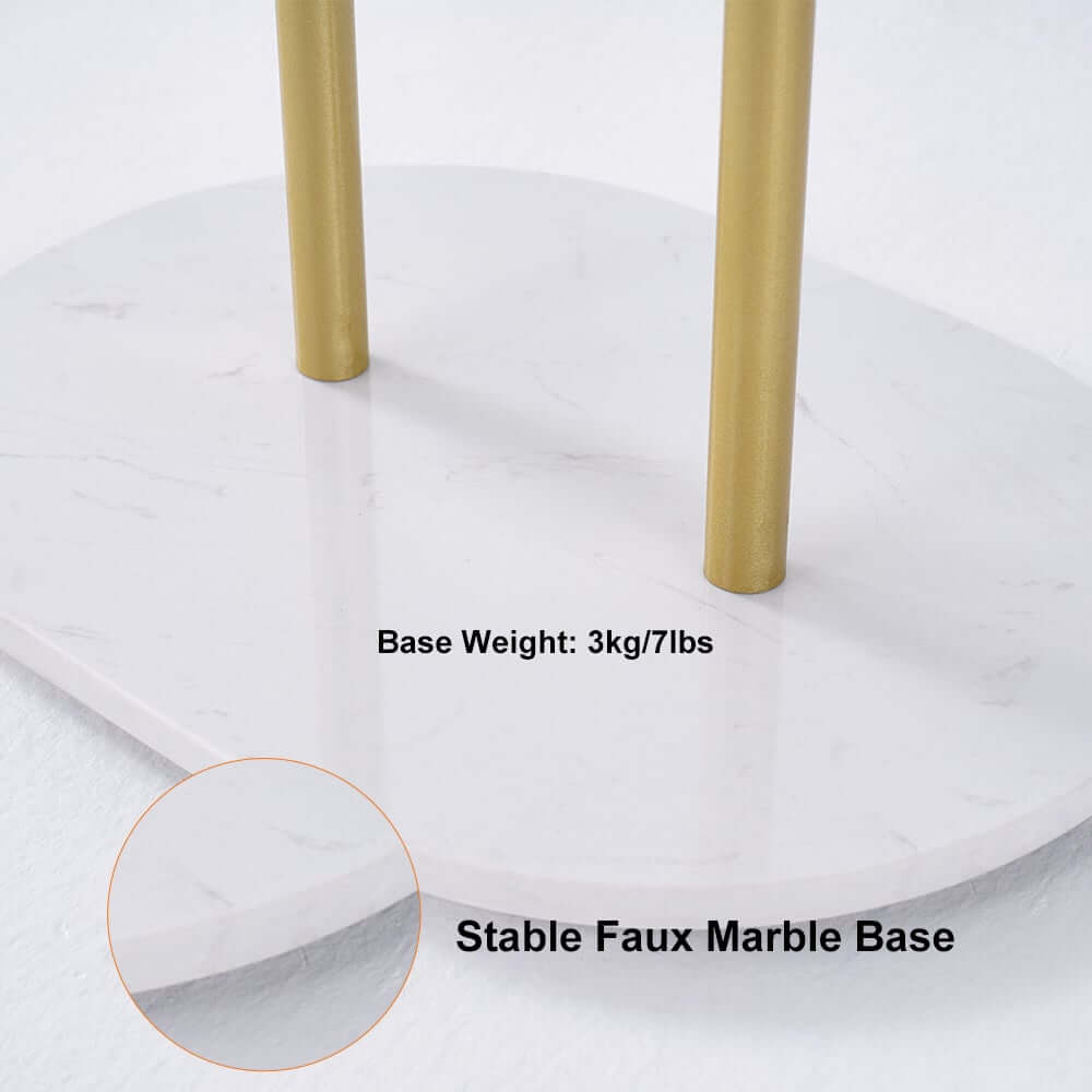 Modern Gold Metal Coat Rack with Faux Marble Base and 7 Hooks