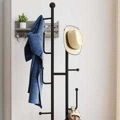 Modern Gold Metal Coat Rack with Faux Marble Base and 7 Hooks