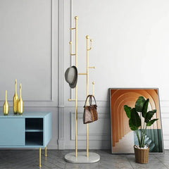 Modern Gold Metal Coat Rack with Faux Marble Base and 7 Hooks Main Product Image