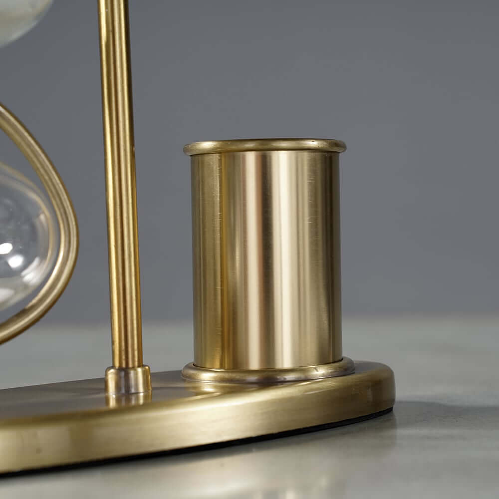 Modern Gold Metal Desk Timer Hourglass with Pen Holder