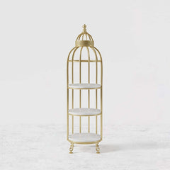 Modern Gold Metal Etagere with Solid Wood Shelves - 3-Tier Ladder Shelf