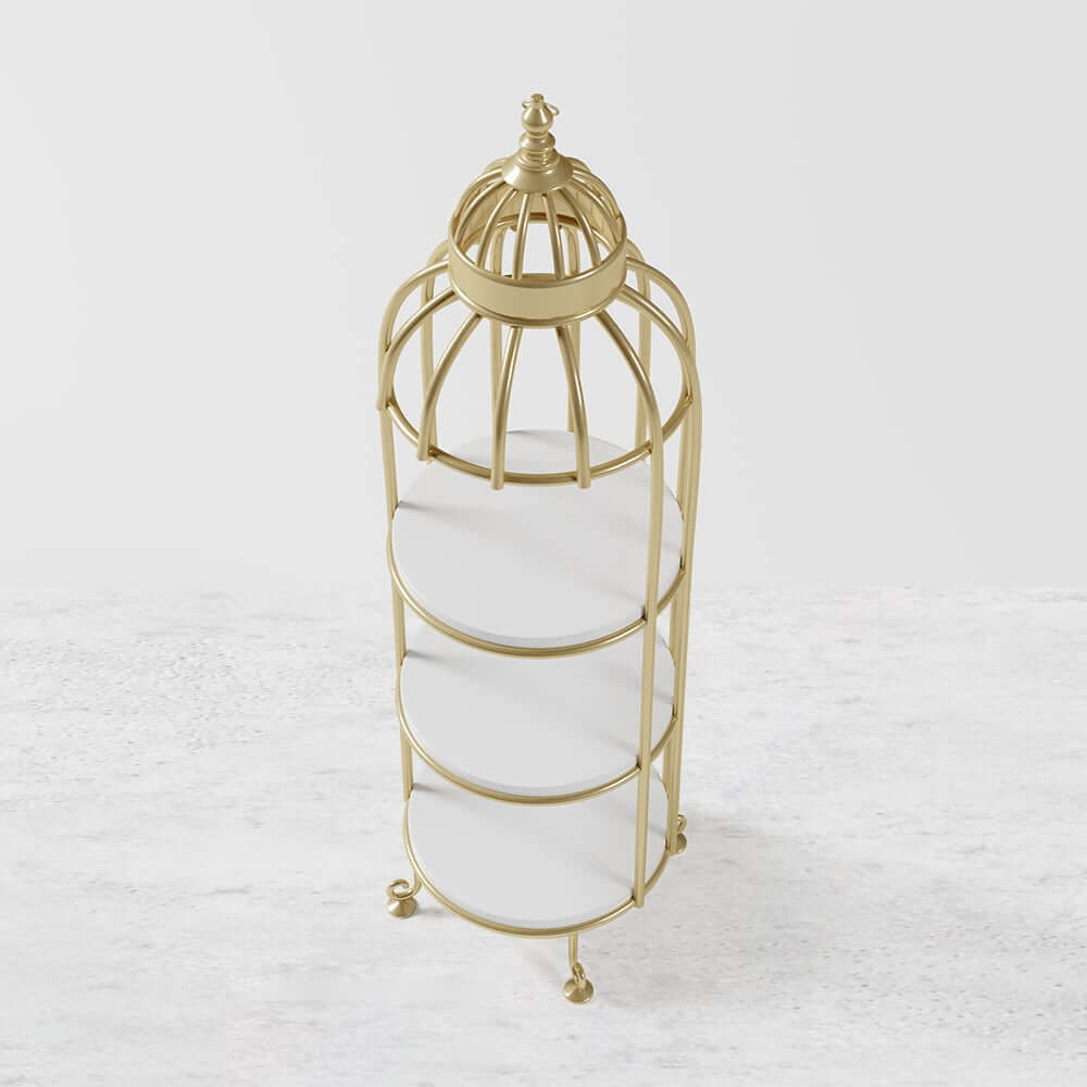 Modern Gold Metal Etagere with Solid Wood Shelves - 3-Tier Ladder Shelf